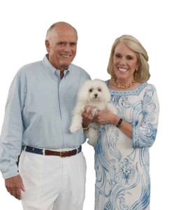 ELEANOR AND STUART EGERTON WITH THEIR DOG “DAISY” ATTEND NAPLES COMMUNITY CHURCH TOGETHER.