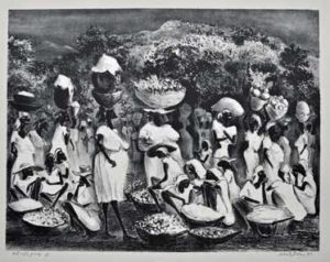 Lithograph print by Adolf Dehn labeled “artist’s proof”, “Haitian Market Women”, edition of 30, 13” x 17”, 1949
