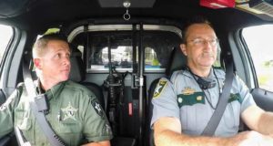 AGRICULTURE DEPUTY JERROD CARVER, LEFT, JOINS LT. J.J. CARROLL FOR THE DEBUT OF “CARPOOL CRUISER,” A VIDEO RIDE-ALONG SERIES FEATURING CCSO DEPUTIES TALKING ABOUT THEIR JOBS. Photo by Cpl. Efrain Hernandez/CCSO