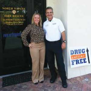 Deputy Chief Jorge Aguilera welcomes Drug Free Collier to their Prevention Office. Aguilera is shown here with Melanie Black, Executive Director of Drug Free Collier