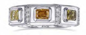 Chameleon Asscher diamond men's ring, accented by color baguette